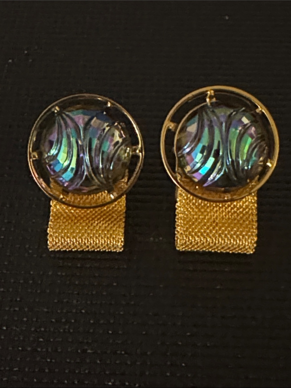 Mid Century Space Age Gold Tone Fold Over Mesh Cufflinks